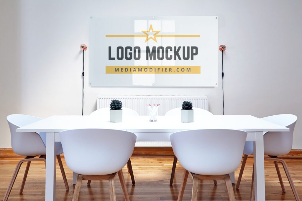 Download Logo On Office Meeting Room Wall Mockup Generator Mediamodifier Yellowimages Mockups