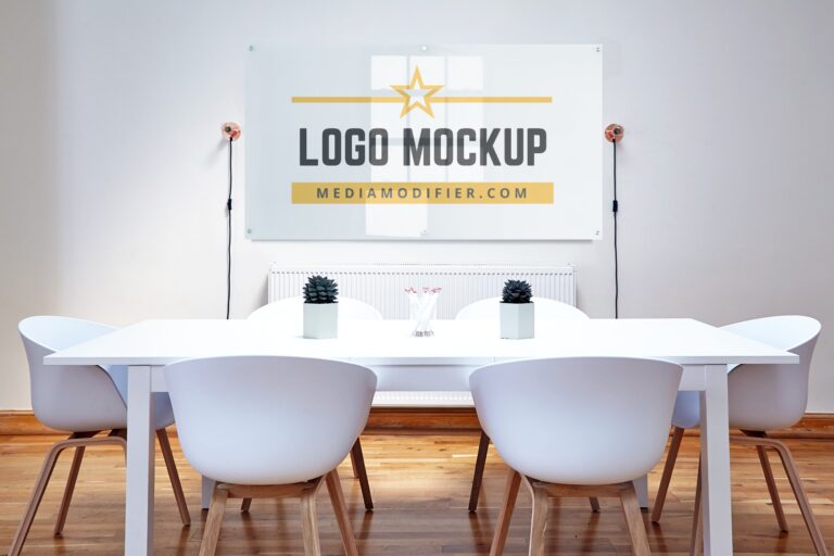 Logo Mockups on Company Board Room Wall | Mediamodifier