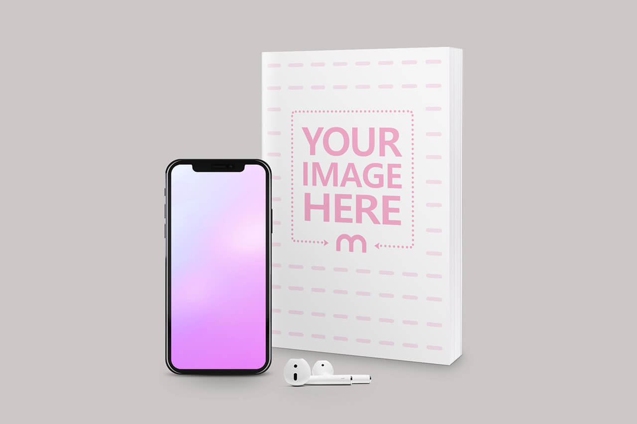 Download Audiobook Mockup With Iphone X Airpods Mockup Generator Mediamodifier