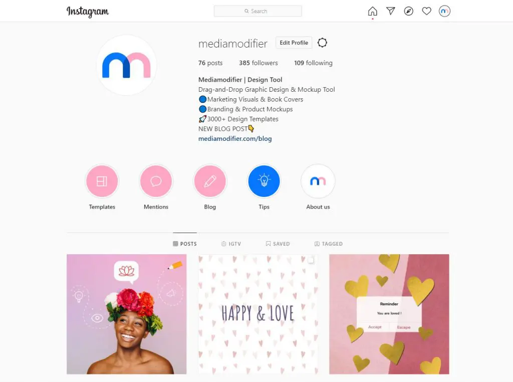 Sample of instagram profile