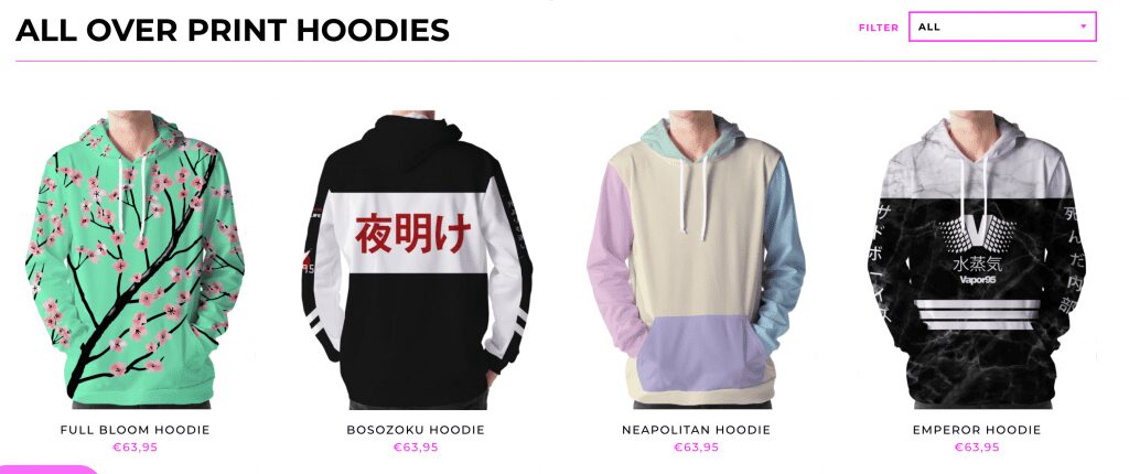all-over print-on-demand hoodie examples from vapor95
