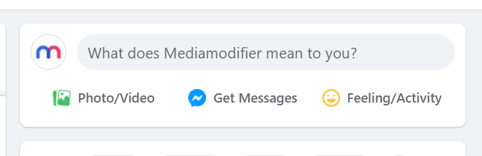 Screenshot of the Facebook secret engagement tip "What does Mediamodifier mean to you?" in the status update tab