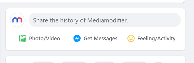 Screenshot of the Facebook secret engagement tip "Share the history of Mediamodifier." in the status update tab