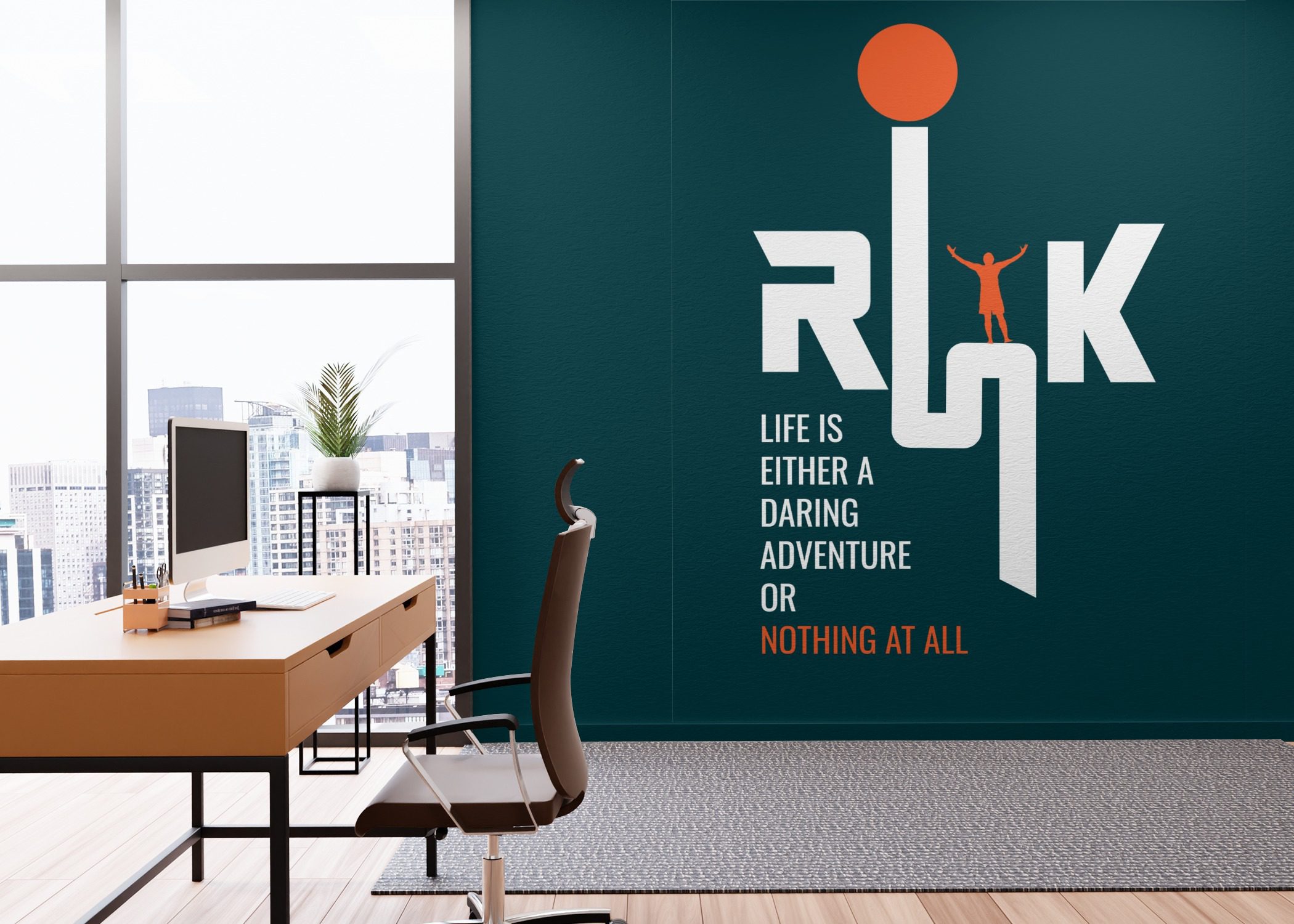 Wall Art Mockup for Corporate Office Room in from of Office Desk |  Mediamodifier