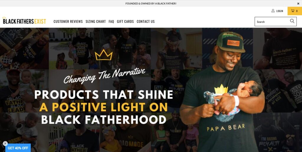 Screenshot from Black Fathers Exist print-on-demand store