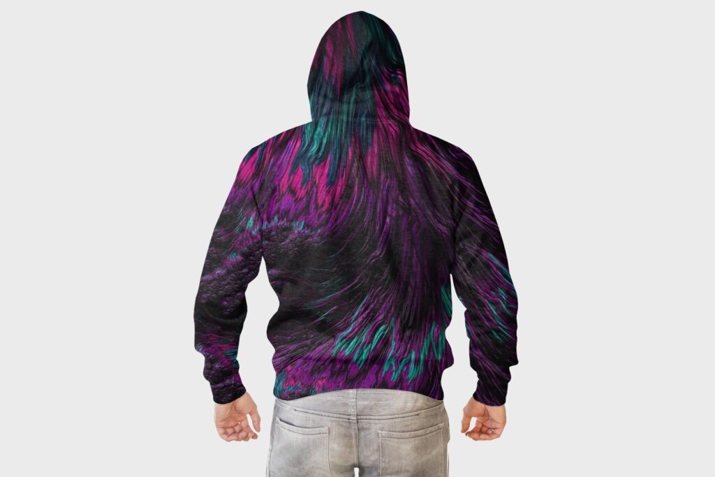 All-over printed hoodie with purple-blue-pink pattern