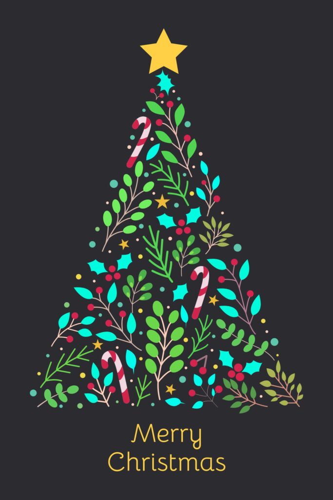 christmas tree made of iconinc christmas symbols