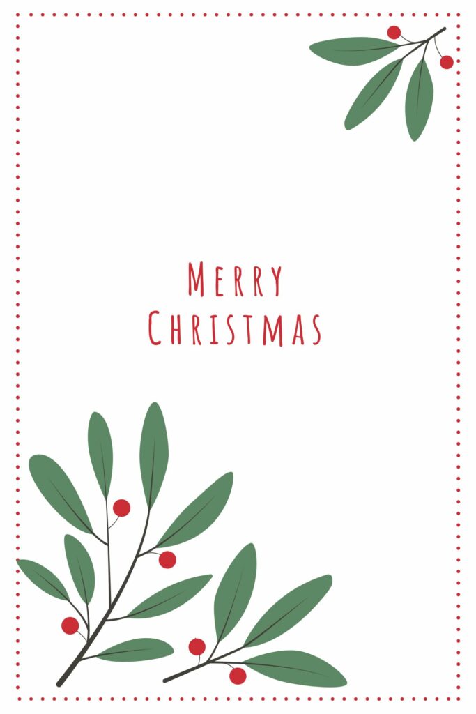 minimalistic christmas greeting card with mistletoe illustrations