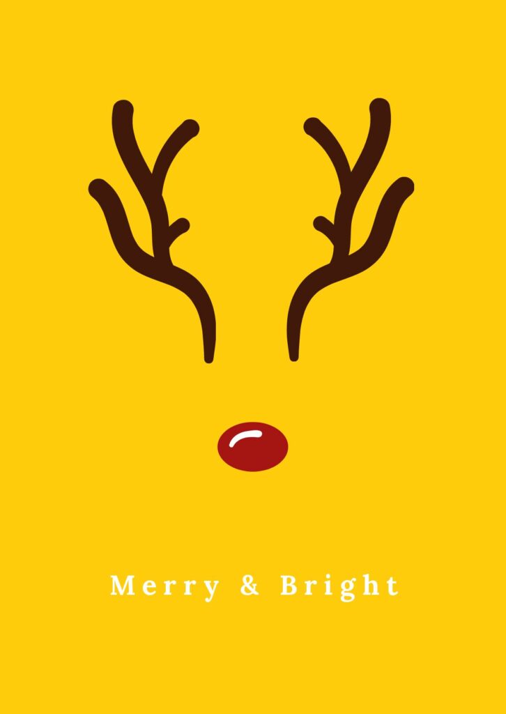 Yellow rudolf christmas card design template