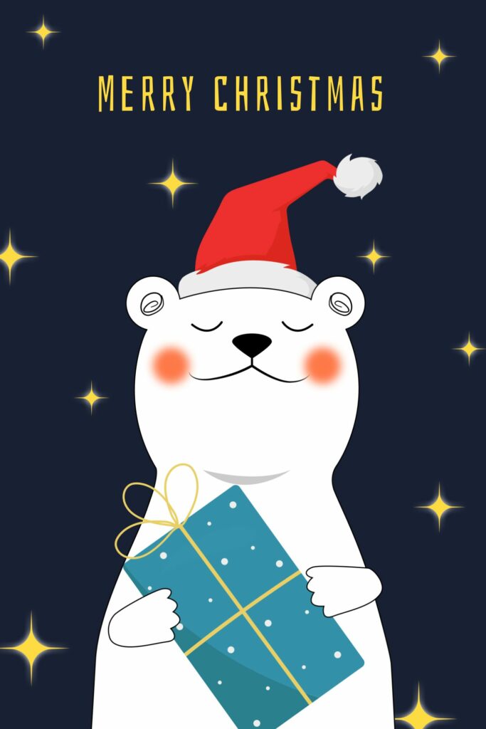 christmas polar bear delivering a gift on a greeting card design