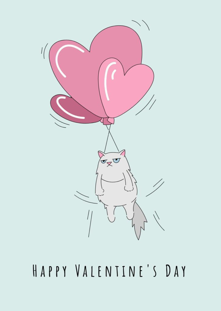 cat and balloons Valentine’s Day Card Templates Valentine’s Day Card Templates