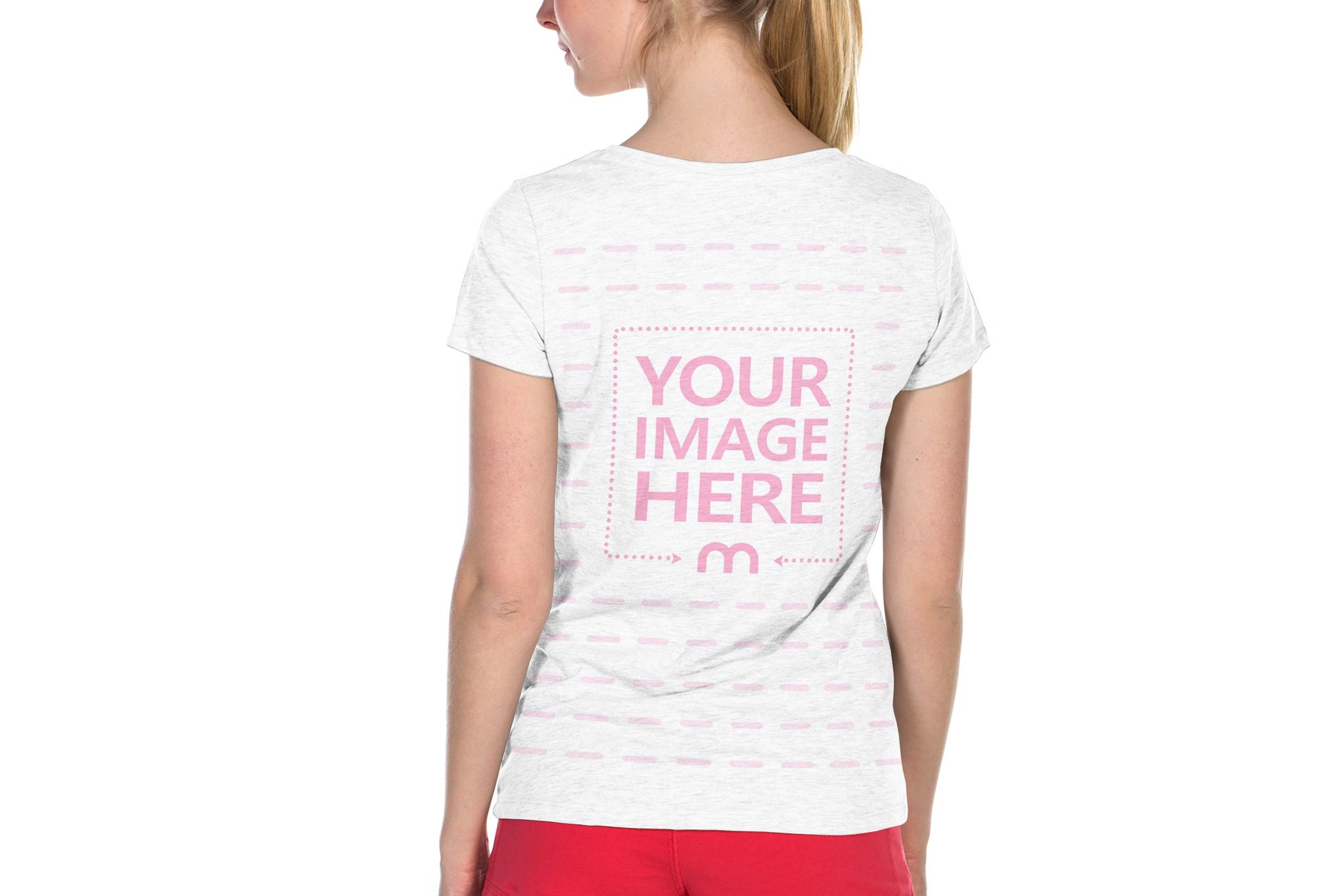 woman back view shirt template online mockup