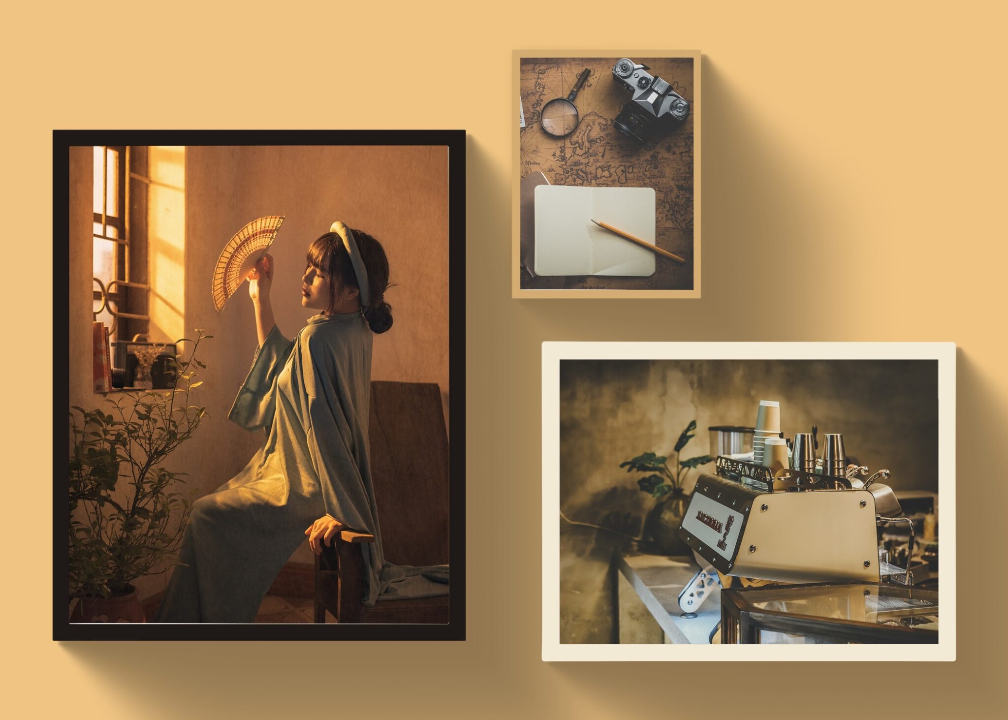 3 Picture Frames on Wall Mockup Template Mediamodifier