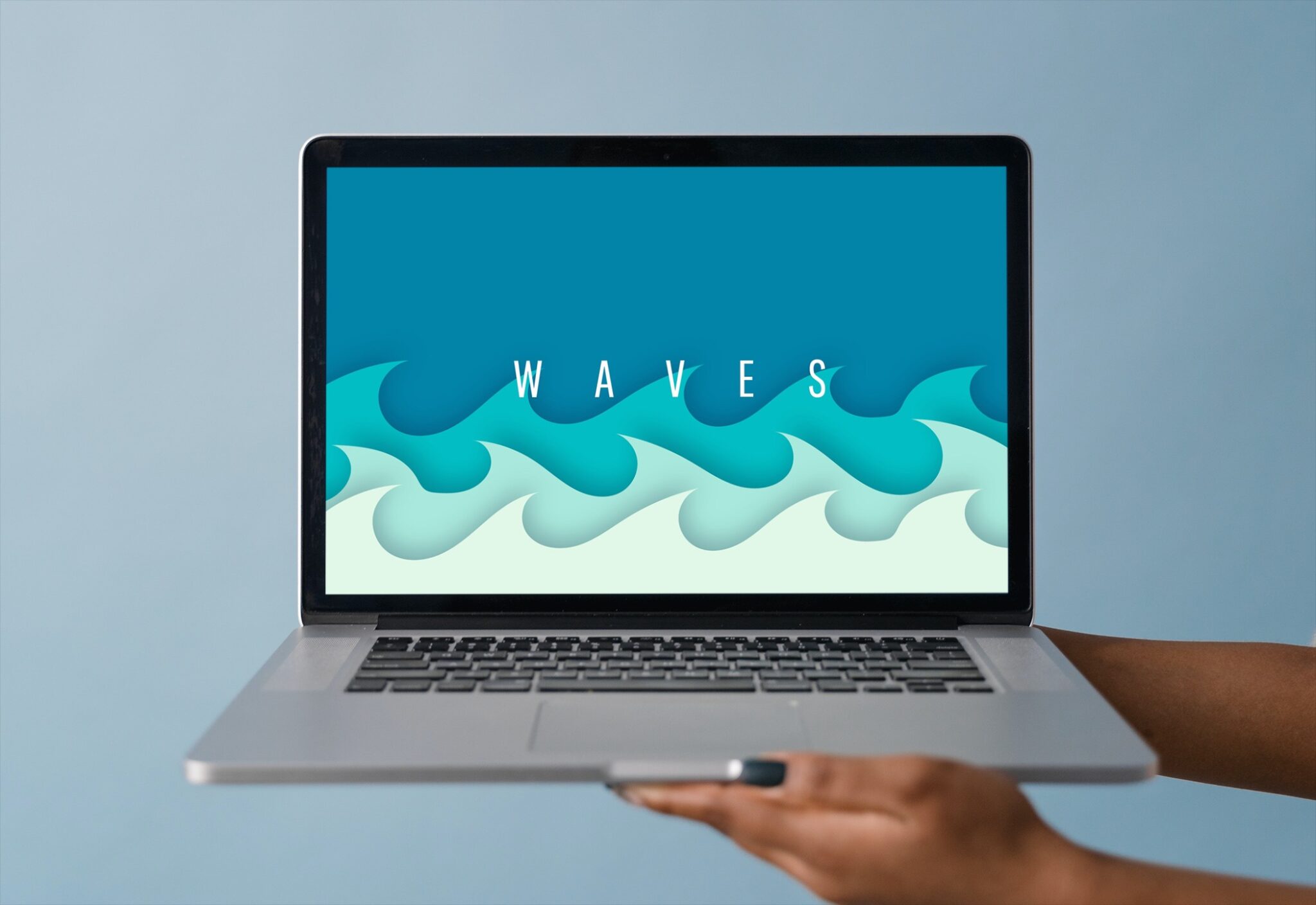 Macbook in the Hand of Person PSD Mockup Mediamodifier