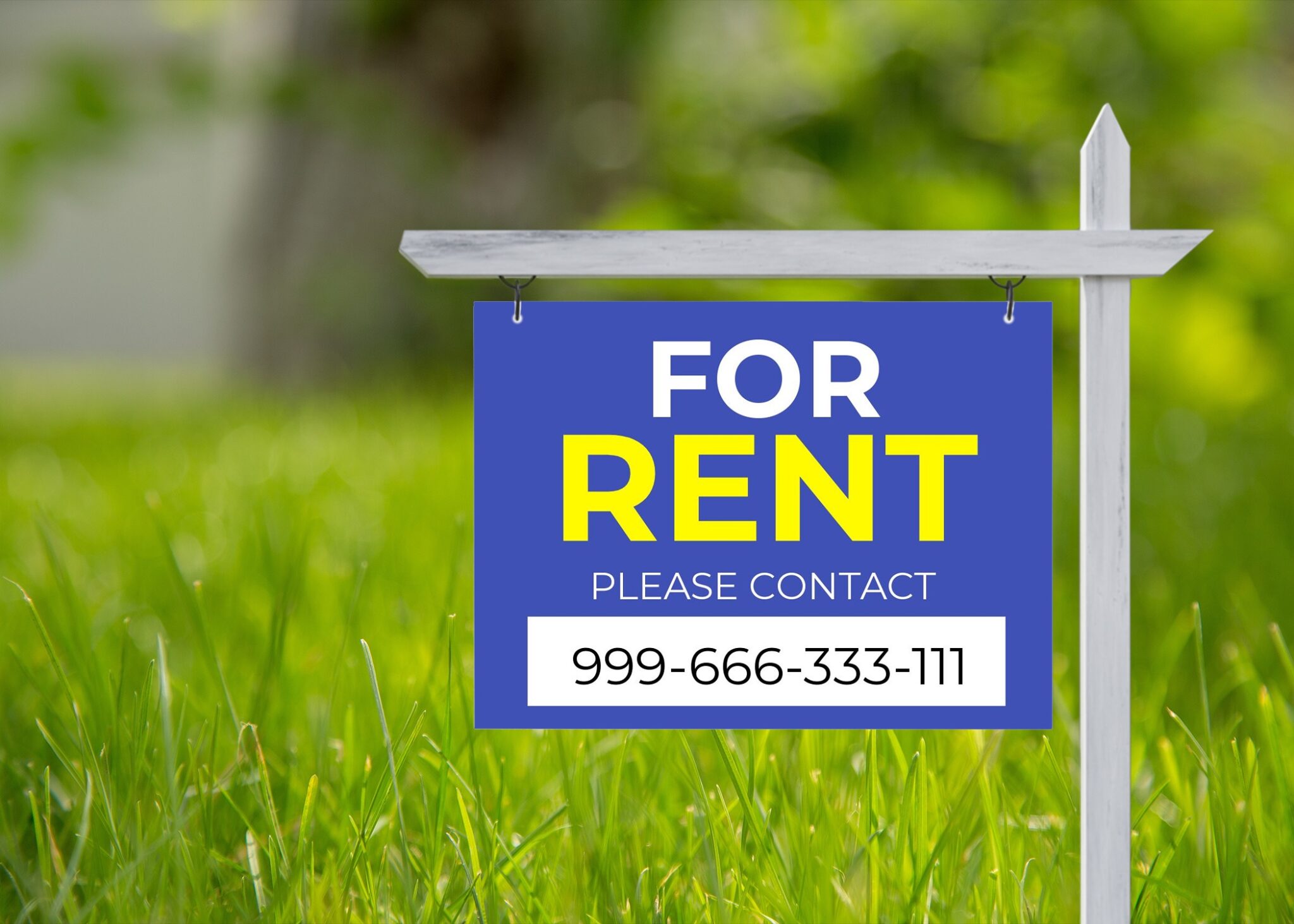 For Rent Sign Design in Yard Sign Mockup Template | Mediamodifier