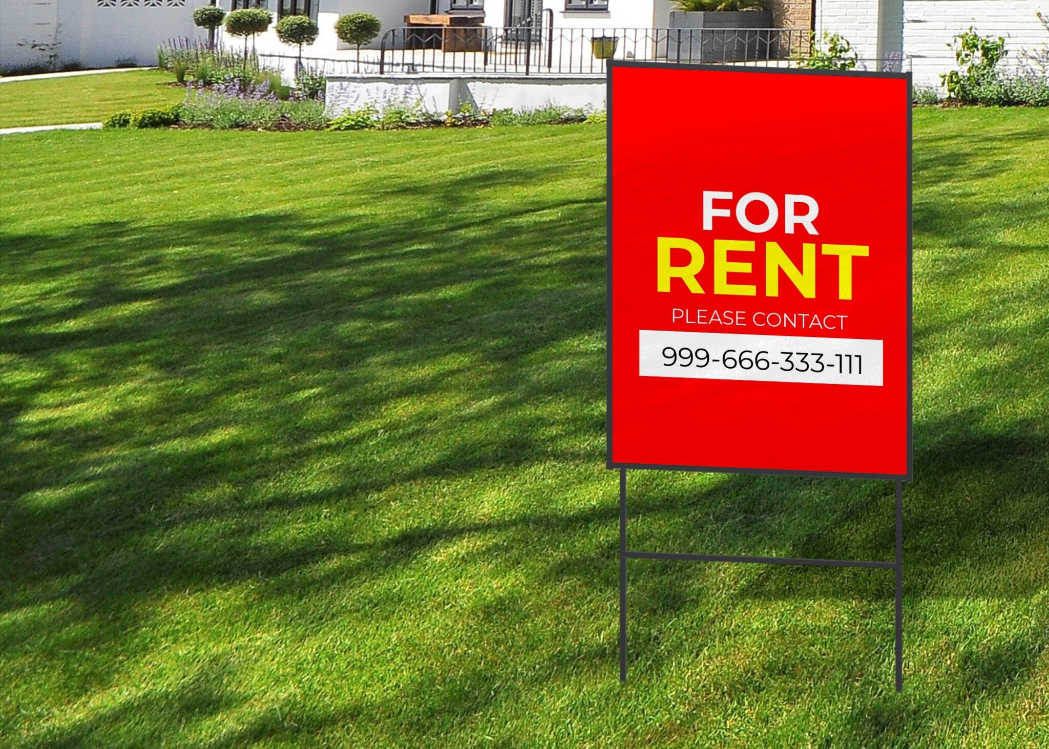For Rent Sign in yard Sign Mockup Generator in front of House ...