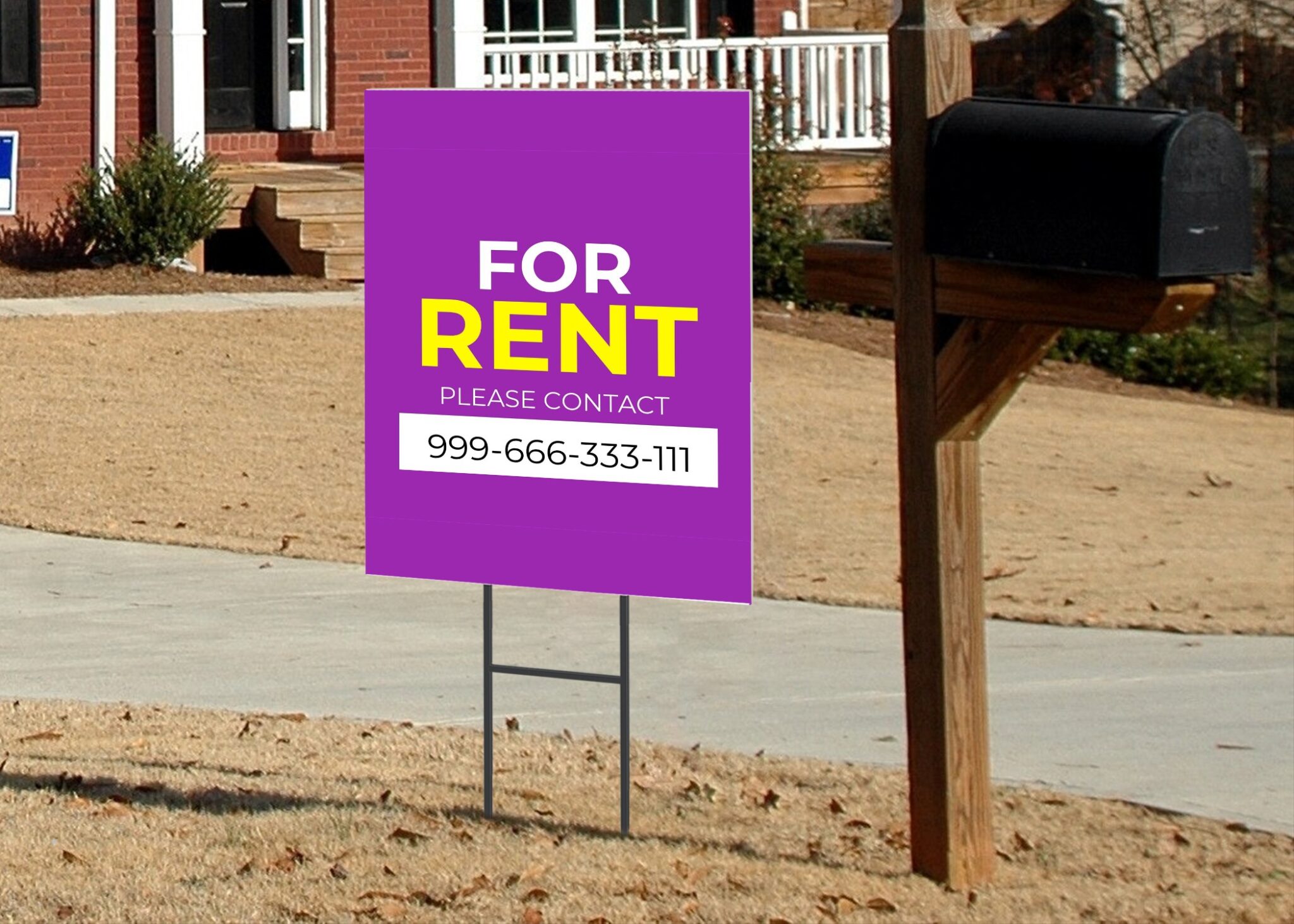 Vendor Rental Sign Example Rent Advertisement in Yard Sign Mockup Generator | Mediamodifier