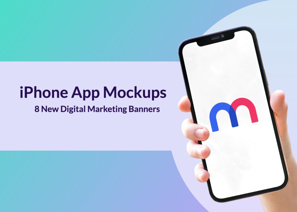 New iPhone App Mockups: 8 Vibrant Digital Marketing Banners