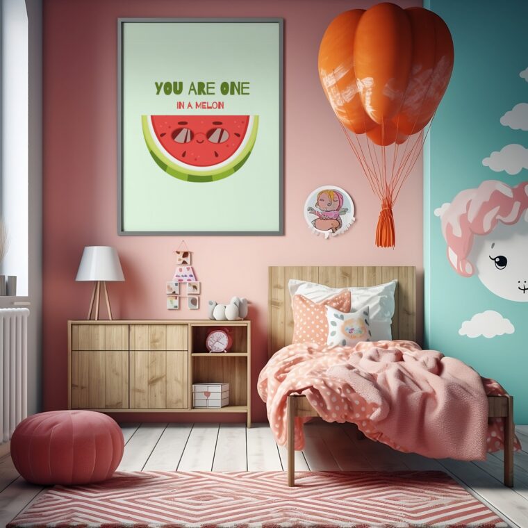 Poster Design Preview on a Colorful Children Room Poster Mockup ...