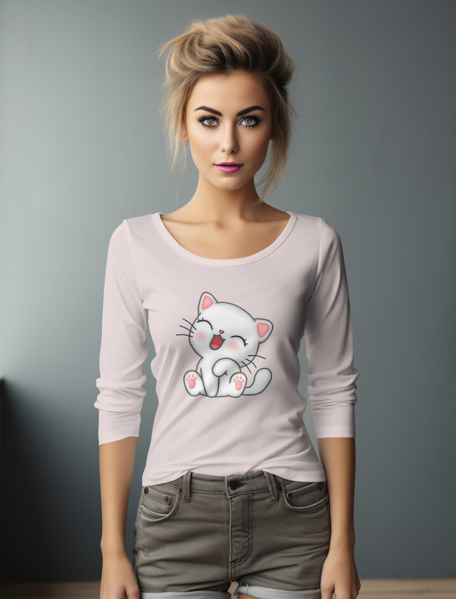 Cute T-Shirt Design on Full Sleeve T-Shirt Design PSD Mockup ...