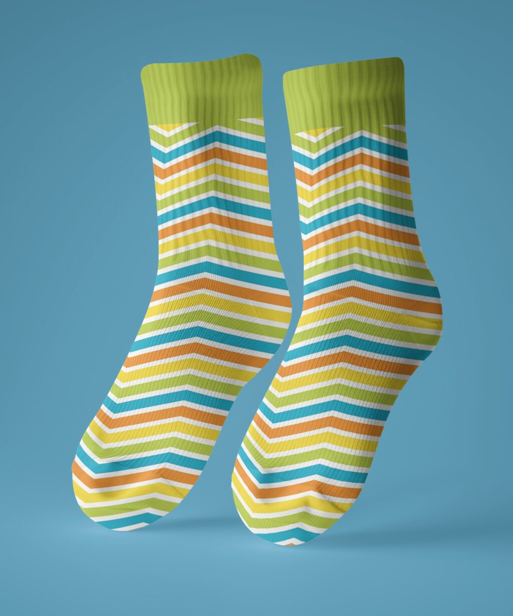 Socks Design on Pair of Calf Socks Mockup | Mediamodifier