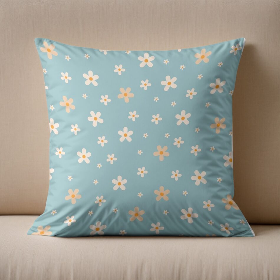 Illustrated Design on Pillow Cover Mockup Mediamodifier