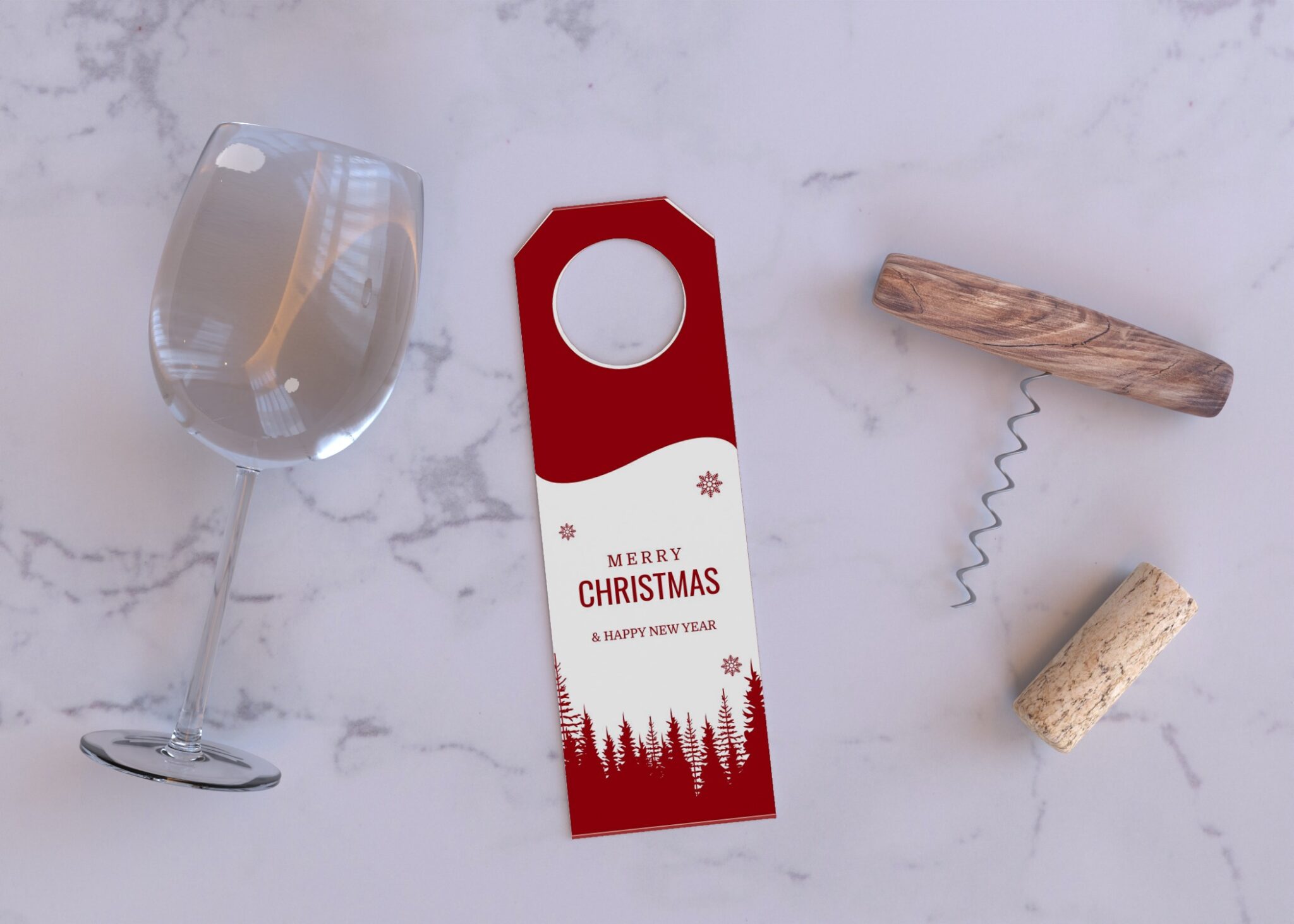 Bottle Label Tag Design with Wine Bottle and Opener | Mediamodifier