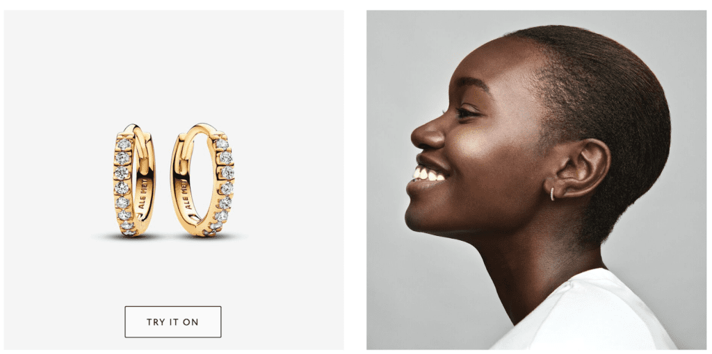 a product page of Pandora earrings in gold