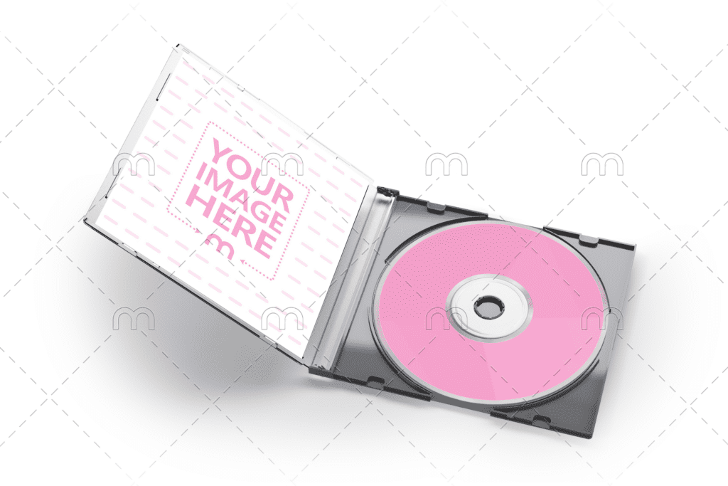 Open CD case with disc mockup